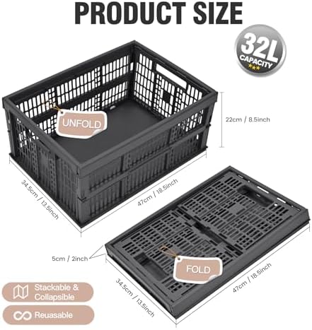 HUUSMOT 2-Pack Collapsible Plastic Storage Baskets, Dark Grey, 19"x13"x9"