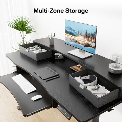 HUANUO 55" x 26" Electric Standing Desk, 2 Drawers & Keyboard Tray, Black
