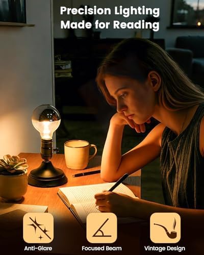 Lustaled Industrial Small Table Lamp, Metal Desktop Lamp Base with 2700K E26 LED Bulb, Vintage Beside Desk Lamp, Little Nightstand Lamp for Reading, Bedroom, Study, Office, Small Space, Coffee Pot