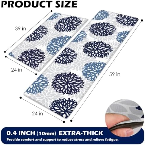 Cushioned Anti-Fatigue Kitchen Mats for Floor – Non-Slip Waterproof Memory Foam Runner, Extra Wide & Long, Comfortable Standing Mat for Kitchen, Sink, Office, Laundry, Navy Teal