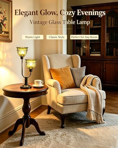 Mid Century Modern Table Lamp Dimmable Vintage Green Glass Lamp