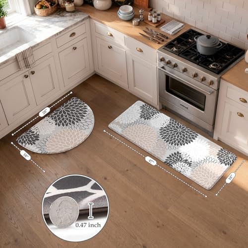 KIMODE Half Circle Anti Fatigue Mats for Kitchen Floor Rug Sets of 2