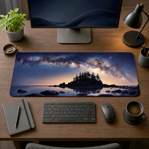 Galaxy Galaxy Night Skyline Landscape Nature Large Mouse Pad 16x36 Inch