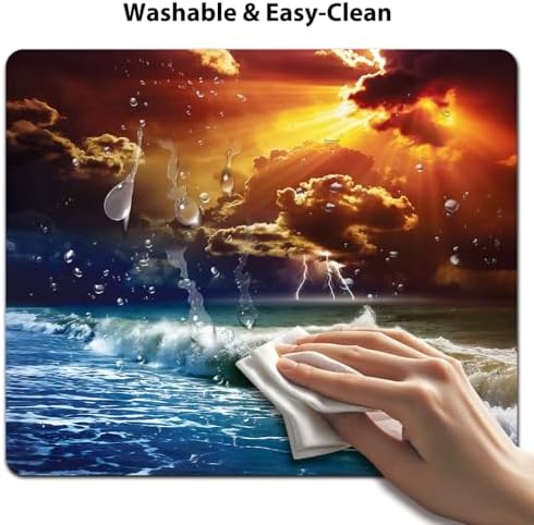 9.5x7.9 Inch Office/Gaming Mouse Pad, Stormy Ocean Waves Dramatic Sunset Sea Coastal Seascape Thunderstorm, Cute Anti-Slip Mat for Desk Decor