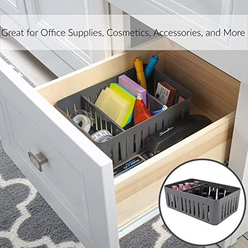 Simplify 3 Compartment Stackable Bin with Adjustable Dividers | Drawer Organizer | Storage Basket | Good for Office | Desk Supplies | Dorm | Bathroom | Accessories | Make Up | Grey (Pack of 12)
