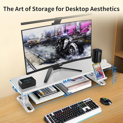 Computer Monitor Stand Riser for Desk,4.4-5.7 Inches Freely Height Adjustable with Cellphone Holder,Multi-Purpose Desktop Organizer Monitor Stands Riser for Computer,Laptop,Printer,TV (White)