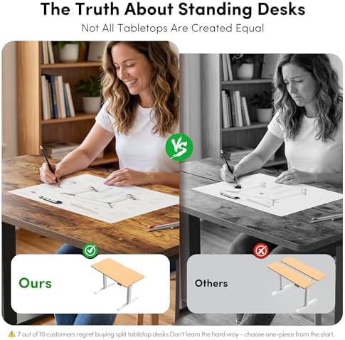 FEZIBO One-Piece Standing Desk, 48"x24" Seamless Tabletop Electric Height Adjustable for Home Office, Study Rooms & Multi-Device Workstations, Rustic Brown