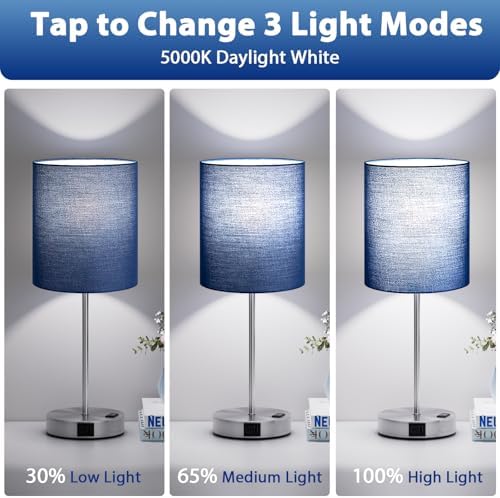 Fenmzee Touch Lamps for Bedroom Set of 2 - Dimmable, USB C+A, AC Outlet