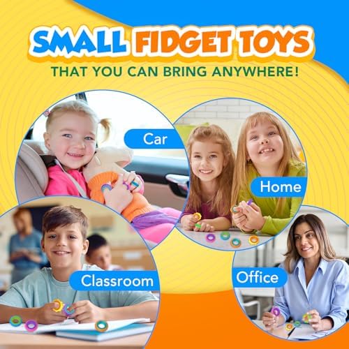 Fidget Toys Sensory Rings for Kids: 48 Pack Goodie Bags Stuffers for Kids - Quiet Stress Toys for Autism Calming - Fun Fidgets for Classroom Prizes Stocking Stuffers