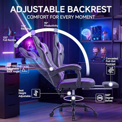 Ergonomic Gaming Chair with Footrest Video Game Chair Reclining