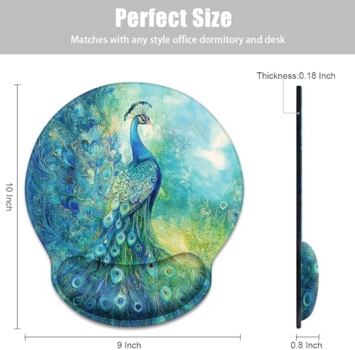 Colored Mouse Pad for Desk with Wrist Rest,Desk Accessories,Peacock