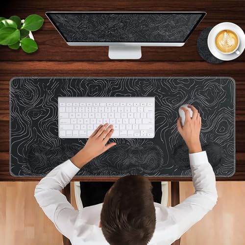 Keyboard Wrist Rest and Mouse Pad with Wrist Support Set Ergonomic Coaster,Memory Foam,Easy Typing Pain Relief,Large XL Desk Mat 31.5"x 11.8",Topographic Contour