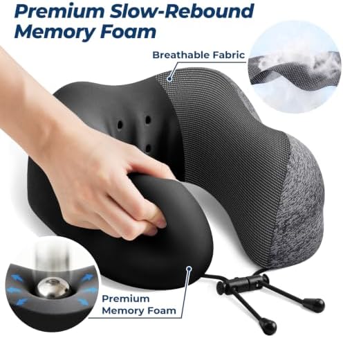 ExploreBliss Travel Pillow, Memory Foam Neck Pillow Airplane, Grey*2