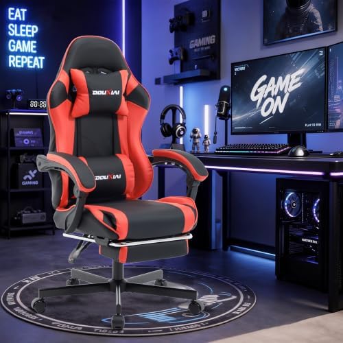 Ergonomic Gaming Chair with Footrest,Video Gaming Chair for Adults,Red