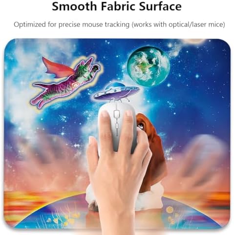 Cool Super Space Cat Mouse Pad, Funny Cosmic Animals Dog Fantasy Desk Mat