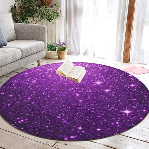 Large Round Area Rug Home Decor Modern Bathroom Rug Kitchen Office Circle Rug for Living Room Sofa Circle Cute Mat Beautiful Dark Purple Shining Glitter Sparkles Pattern