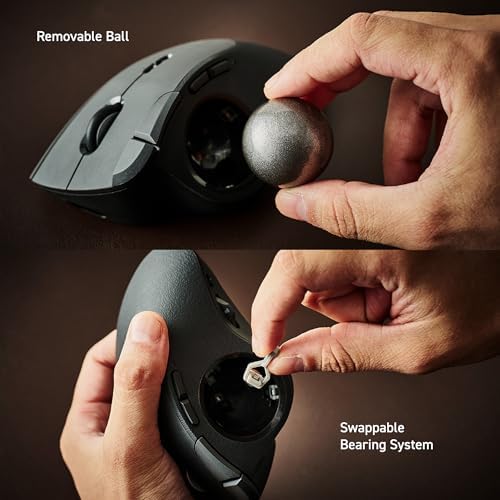 ELECOM IST PRO Trackball Mouse, 6 Device Connection, 3 Way Connectivity, Bluetooth 5.3, Wireless 2.4GHz, Wired, 12,000 DPI Sensor, 36mm Ergonomic, 10 Custom Buttons, Silent Click, Swappable Bearings
