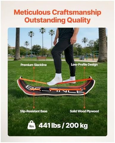 Balance Board Wobble Board - Wooden Curved Trainer for Adults, Standing Desk, Yoga, Pilates, Home Gym - Compact Lightweight Exercise Equipment - Orange