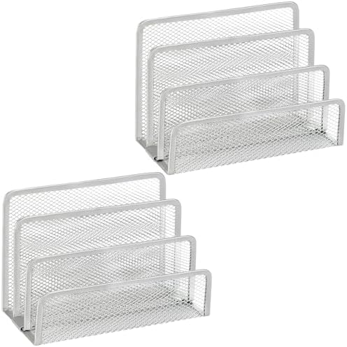 2 Pieces Desk Mail Organizer, Metal Mesh Small File Holders Letter Organizer, Bill/Document/Filing/Folders/Paper Organizer for Desktop (GREY-2PCS)