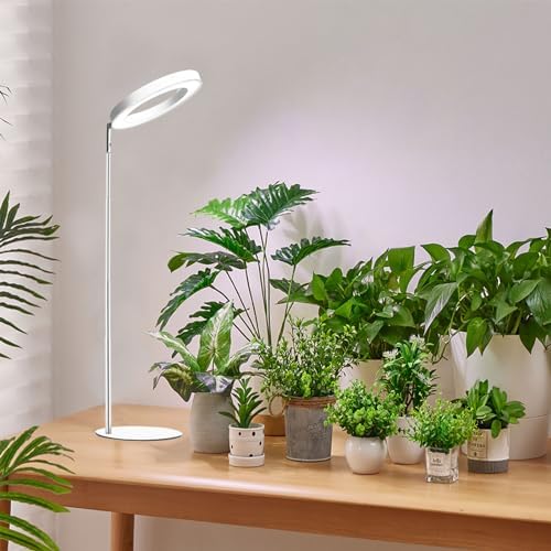 Yadoker 72 LEDs Full Spectrum Plant Grow Light with Base for Indoor Plants，Height Adjustable, 6.3" Aluminum Housing,Automatic Timer with 8/12/16 Hours,10-Level Brightness,White Plant Light,1Pack