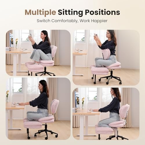 Cross Legged Office Chair, Ergonomic Cloud Criss Cross Desk Chair, Meditation Chair with Wheels, Height Adjustable Seat for ADHD, Wide Kneeling Chair with Back Support,Pink