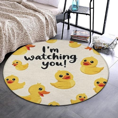 Men's Large Home Decor Mat, Soft Round Yoga Carpet, Non Slip Machine Washable Home Office Circle Rug Funny Duck