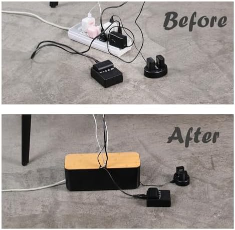Changsuo Cable Management Box Small White Cable Organizer Box for Extension Cord Power Stripe Surge Protector Wire Management Concealer Organizer Cover Hider for Desktop Home Office Kitchen (Black)