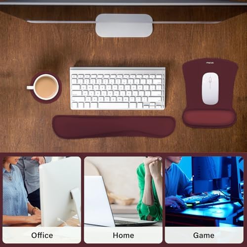 MOSISO Wrist Rest Support for Mouse Pad&Keyboard Set, Wine Red