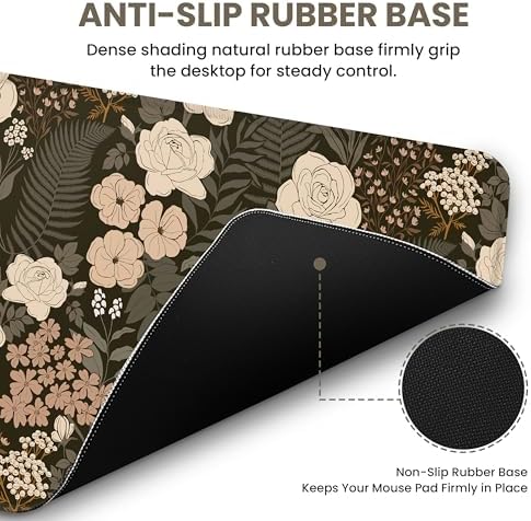 Aesthetic Desk Mat, Cute Wild Rose Desk Pad Protector for Work & Decor, 31.5" x 11.8", Pretty Non-Slip Extended Mouse Pad for Office or Home