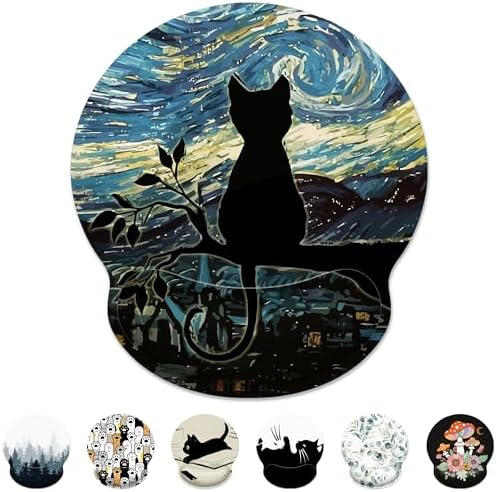 Aesthetic Black Cat Ergonomic Mouse Pad with Wrist Rest for Desk Work