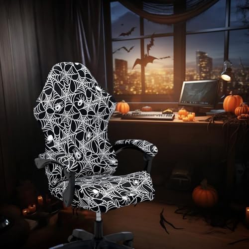 Gaming Chair Covers Slipcovers, Stretch Removable Washable Computer Reclining Gaming Chair Protector Slipcovers with Armrest Cover (No Chairs) (Halloween-Spider Web02)