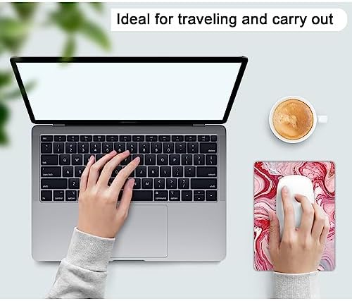 Small Mouse Pad, Mini Mouse Pad 6 X 8 Inch with Non-Slip Rubber Base for Keyboard Tray Laptops Wireless Mouse Home Office Travel, Washable & Portable (Red Mixed Marble)