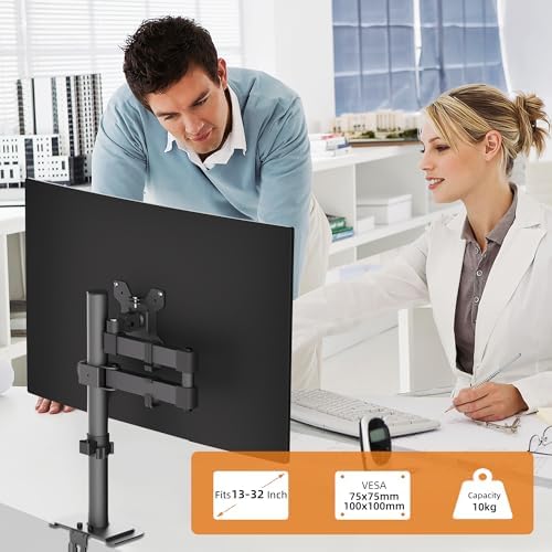 Bracwiser Monitor Mount Single Fully Adjustable Arm Fits One Screen 13-32 inch 22lbs for Monitor Computer Screen 13 15 17 19 20 22 23 24 26 27 30 32 inch VESA 75 100 (MD7421)