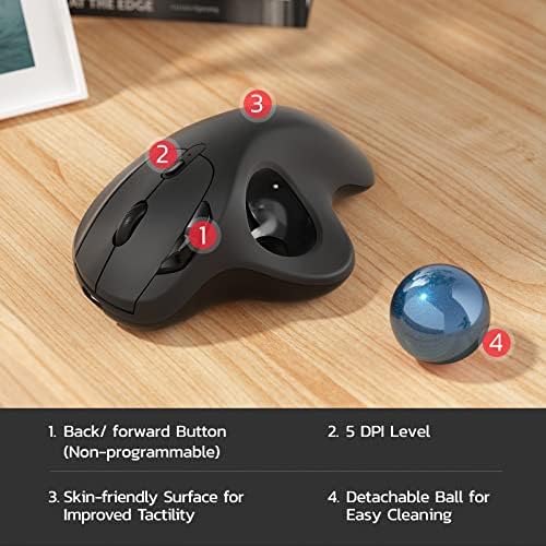 Nulea M501 Wireless Trackball Mouse Ergonomic Thumb Control, 4 DPI Levels