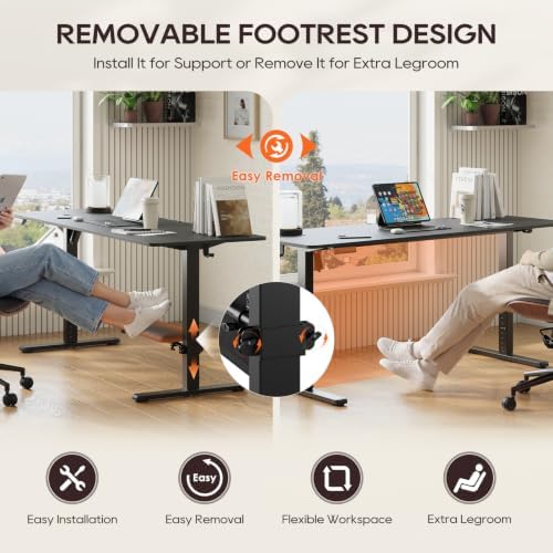 63" x 28" Large Electric Standing Desk with Adjustable Footrest, Black