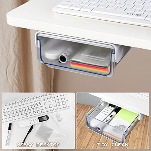 yuntop 1 Pcs Under Desk Drawer, Under Table Hidden Organizer, Plastic Self-adhesive Slide out Under Desk Storage Drawer for Office Dresser Home School Stationery Kitchen (White)