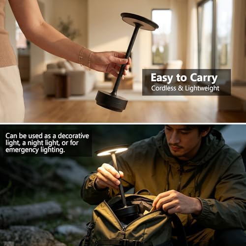 LED Cordless Table Lamp Rechargeable Battery Outdoor Light Black