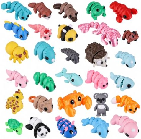 Prudiut 60 Pcs 3D Printed Animals Figurines Set Mini 3D Printed Flexible Articulated Desk Pets for Classroom Rewards Party Favors Student Prizes Collectible Animal Figures Goodie Bags, Diverse Styles