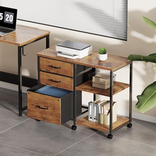 Maihail 3 Drawer File Cabinet with Wheels with Open Storage Shelf