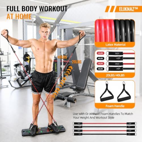 Portable Push Up Board Gym Kit 25-in-1, Foldable Push Up Station & Exercise Board Workout Set with 18 Accessories, Resistance Bands & Handles, Ankle Straps for Men, Women & Teens