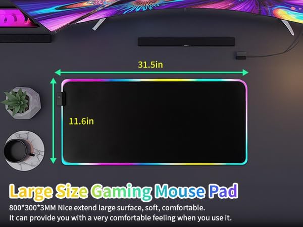 RGB Gaming Mouse Pad-14 Light Modes, Extended Soft LED Mouse Pad, Anti-Slip Rubber Base, Computer Keyboard Large Mousepad Mat, Waterproof Mousepads (25.6 * 11.6 Inch)