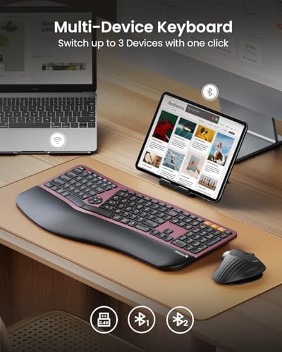 ProtoArc EK01 Plus Backlit Bluetooth Ergonomic Keyboard, Full Size, Red