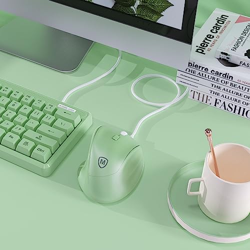 Micropack Ergonomic Mouse Wired for Laptop, PC Computer and Desktop, Ergo Mouse Vertical with Silent Clicks, Up to 3200 DPI Adjustable Mouse Sensitivity, Green