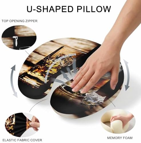 Neck Pillow Farm Wine Glass on Wood Table Washable Memory Foam Pillow for Airplane Office Car Sleeping, Country Style Travel Pillows U Shaped Stretch Neck Support Pillows