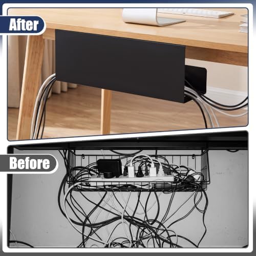2 Pack Under Desk Cable Management Tray,Hold 11 lbs, 16 x 6 x 6 Inch, Black