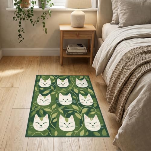 2'x3' Green Cat Forest Faces Interlinked by Washable Doormat