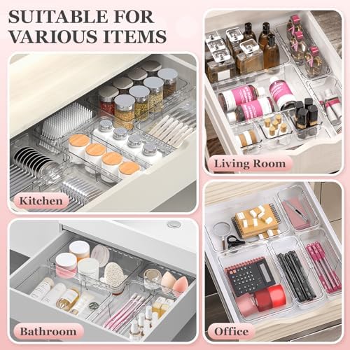 DILIBRA 12 Pcs Clear Extendable Drawer Organizer, Adjustable Drawer Storage