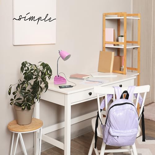 Simple Designs LD1056-PNK-LB 18.5" Gooseneck Organizer Desk Lamp with iPad Tablet Stand Book Holder and USB Port, with LED Bulb, Pink