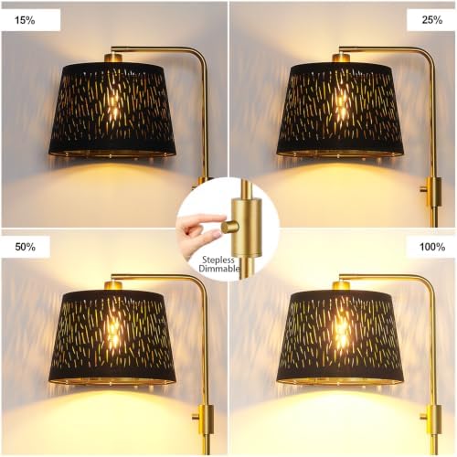 【Upgraded】 Dimmable Gold Floor Lamp, 1000 Lumens LED Edison Bulb Included, Arc Black Floor Lamps for Living Room Modern Standing Lamp with Black Grid Shade, Tall Lamps for Living Room Bedroom Office