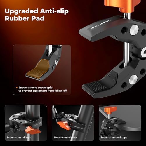 K&F CONCEPT 2 Pack Camera Mount Clamp, Super Crab Clamp with 1/4" Thread Holes for Round Pipe Flat Surface, Monitors, LED Lights, and Other Photographic Accessories